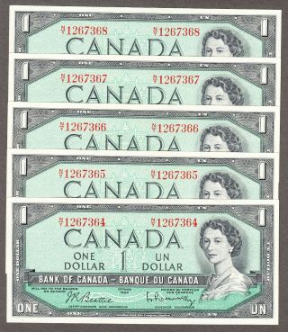 1954 Bank Of Canada - $1.  00 5 Consecutive Notes - Choice Unc - N/y Bc - 37b