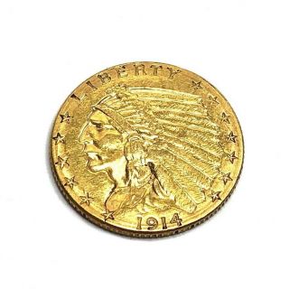 2 1/2 Dollar Gold Indian Head Coin 1914 D Denver $2.  5 Quarter Eagle Us
