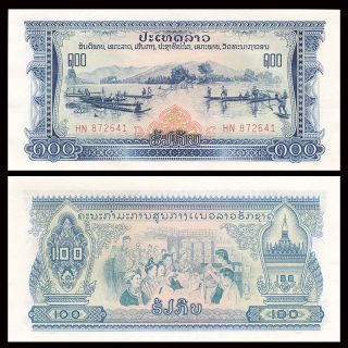 Laos 100 Kip,  Nd (1968),  P - 23,  A - Unc With Yellow Tone