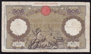 Italy - - - - - - - 100 Lire 1941 - - - - - - Vg/f - - - -