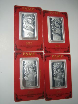 Pamp Suisse Year Of The Dragon 2012 1oz Qty 4 Swiss 4oz Total Silver
