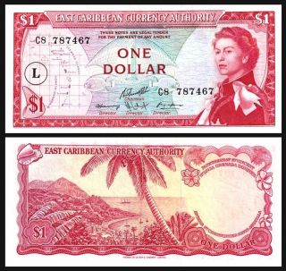 East Caribbean States/st Lucia 1965 P13l 1 Dollar Qeii Ovpt L In Circle Sign 10