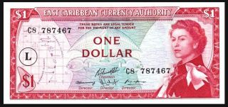 East Caribbean States/ST LUCIA 1965 P13l 1 Dollar QEII OVPT L IN CIRCLE Sign 10 2