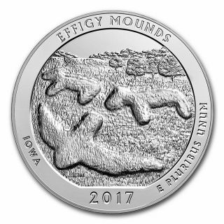 2017 America The Effigy Mounds 5 Oz Silver Coin Bu | In Air - Tite Case