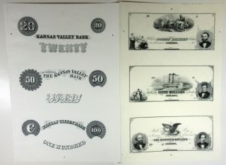 Kansas Valley Bank,  Two Uncut Sheets Of Progress Proofs Of 3 - Proprietary Proofs