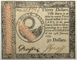 January 14,  1779 Continental Currency $30,  Fr.  Cc - 93,  Pmg 45
