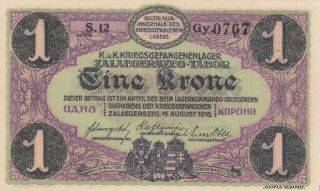1 Korona/kronen Unc P.  O.  W.  Camp Note From Austro - Hungarian Monarchy 1916 Rare