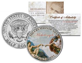 Michelangelo The Creation Of Adam Sistine Chapel Painting Jfk Half Dollar Coin
