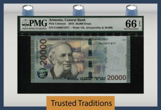 Tt Pk Unl 2018 Armenia 20000 Dram Central Bank Pmg 66 Epq Gem Uncirculated
