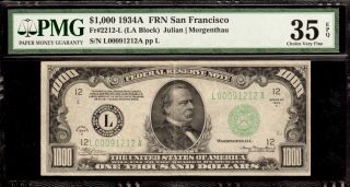 $1000 Fr.  2212 - L Thousand Dollar Bill San Francisco Pmg 35 Epq Choice Very Fine