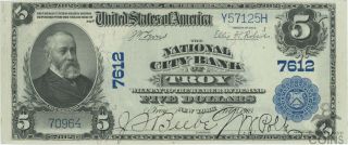 1905 United States $5 National City Bank Of Troy York Note Charter 7612