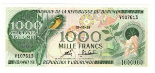 Burundi 1000 Francs Dated 1st October 1989,  P31d Unc