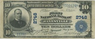 1902 United States $10 National Bank Of Janesville Wisconsin Note Charter 2748