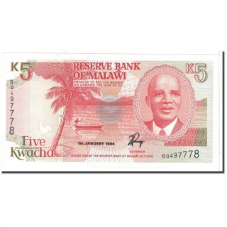 [ 121860] Banknote,  Malawi,  5 Kwacha,  1994,  1994 - 01 - 01,  Km:24b,  Unc (65 - 70)