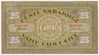 Estonia 1922 Issue 25 Marka Banknote Scarce Crisp Vf.  Pick 54a.
