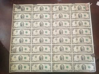Sheet Of 32 1976 $2 Federal Reserve Notes Rarer Eb Block