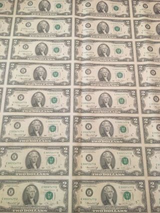 Sheet Of 32 1976 $2 Federal Reserve Notes RARER EB BLOCK 2
