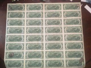 Sheet Of 32 1976 $2 Federal Reserve Notes RARER EB BLOCK 7