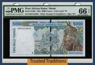 Tt Pk 213bc 1994 West African States / Benin 5000 Francs Pmg 66 Epq Gem Unc