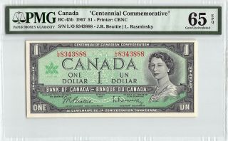 Canada 1967 Bc - 45b Pmg Gem Unc 65 Epq 1 Dollar “centennial Commemorative "