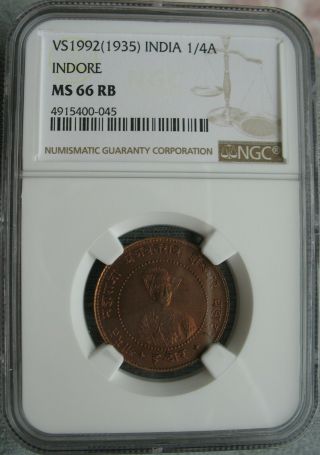1935 Vs1992 India Indore 1/4 Anna Ngc Ms - 66 Rb
