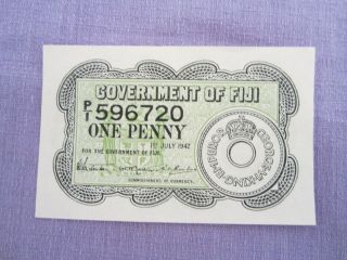Fiji 1942 1 Penny Note Unc
