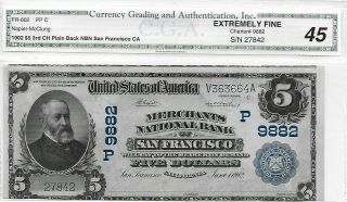 1902 San Francisco Large Size $5 Date Back National Currency Note
