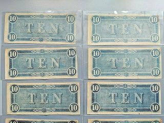 Nine 1864 Uncirculated T - 68 Confederate $10 Notes | Sequential Serial Numbers 12