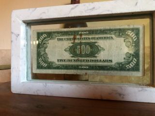$500 Dollar Bill US 1934 With Marble and Glass Frame 2