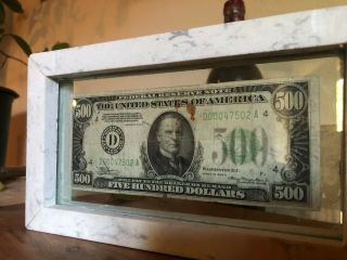 $500 Dollar Bill US 1934 With Marble and Glass Frame 5