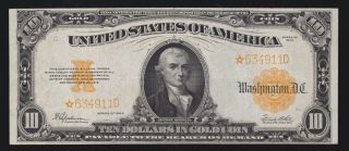Us 1922 $10 Gold Certificate Star Note Fr 1173 Vf - Xf (911)