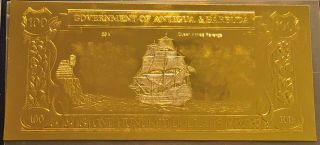 Antigua And Barbuda Gold & Silver Banknote 100 Dollars " Queen Anne 