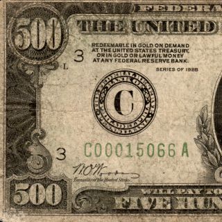 FR 2200 - C 1928 $500 FRN FIVE HUNDRED DOLLAR BILL PHILADELPHIA 2