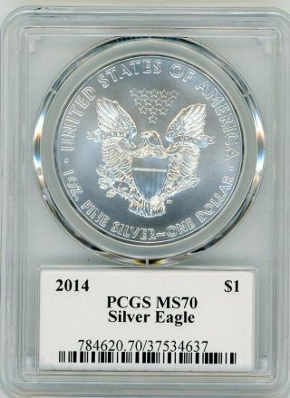 2014 $1 1 oz Silver Eagle MS70 PCGS Gary Whitley label POP 25 2