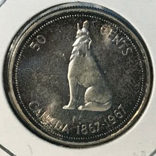 1967 Canada Silver 50 Cents Wolf Brilliant Uncirculated