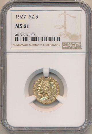 1927 $2.  5 Gold Indian.  Ngc Ms61