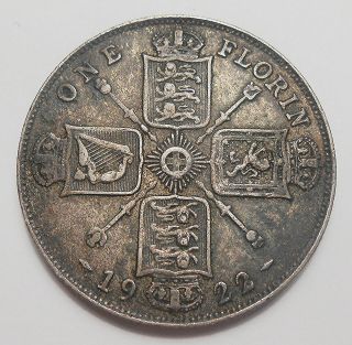 1922 Great Britain Florin Vf Toned King George V Uk Silver Coin
