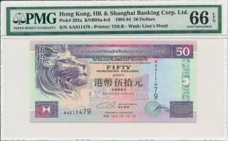 Hong Kong Bank Hong Kong $50 1993 Prefix Aa S/no 911xx9 Pmg 66epq