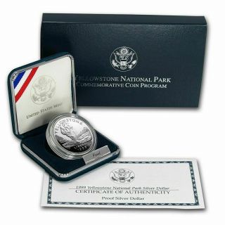 1999 Yellowstone National Park Commemorative Proof Silver Dollar☆☆box W/coa