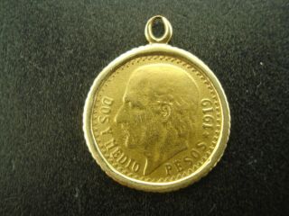 1919 Mexico Dos Y Medio Gold Coin In 18k Bezel