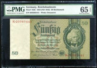 Germany 50 Reichsmark 1933 P 182 Gem Unc Pmg 65 Epq