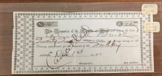 Republic Of Texas Treasury Warrant For Military Service,  Dated 1837