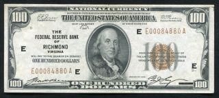 Fr.  1890 - E 1929 $100 Frbn Federal Reserve Bank Note Richmond,  Va Gem Unc