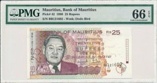 Bank Of Mauritius Mauritius 25 Rupees 1998 Pmg 66epq