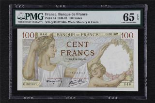 1939 - 42 France Banque De France 100 Francs Pick 94 Pmg 65 Epq Gem Unc