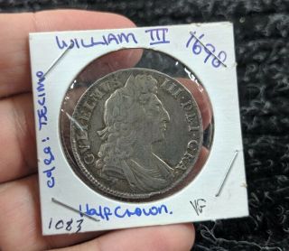 1698 Great Britain William Iii Silver Half Crown - Km492.  2 - 1083