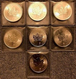 Seven (7) Canada 1 Ounce Silver Maple Leaf Various Dates