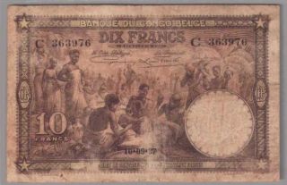 561 - 0069 Belgian Congo | Banque Du Congo Belge,  10 Francs,  1937,  Pick 9a,  F - Vf