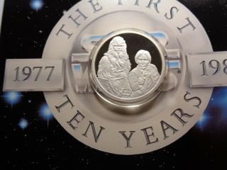 Han Solo & Chewbacca Disney 1987 Star Wars 10th Anniversary 999 Silver Coin Z