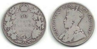 1911 Canada King George V Silver Half Dollar (50¢ Coin) In Good,  To Vg